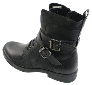 Mens Punk Rock Goth Emo Ankle Boots Brown Black Leather Buckle - Elong - 3