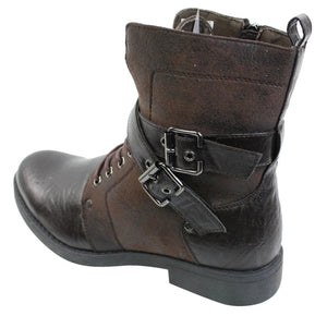 Mens Punk Rock Goth Emo Ankle Boots Brown Black Leather Buckle - Elong - 6