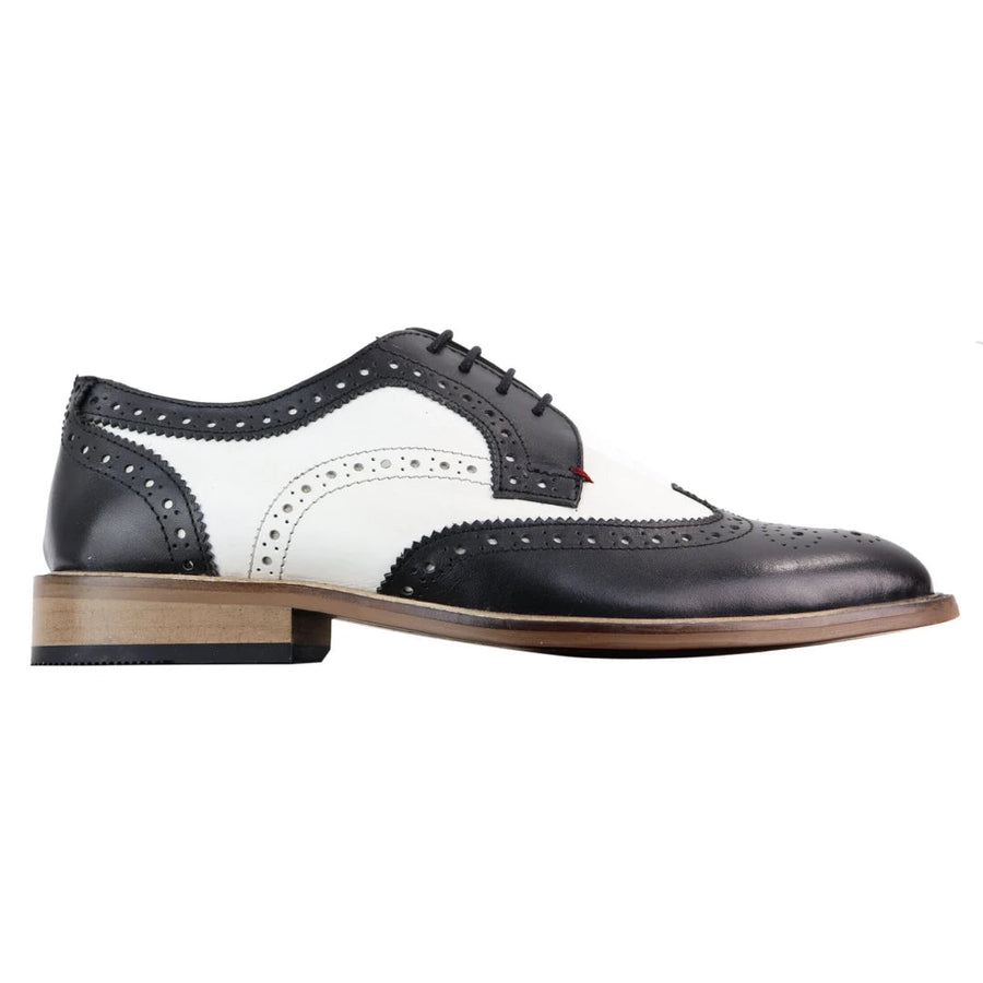 Mens Real Full Leather Gatsby Shoes Classic Leather 1920s Italian Smart Formal - Black - House of Cavani - 1