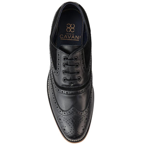 Mens Real Leather & Suede Laced Gatsby Brouges Smart Casual Designer Retro Shoes - Black - House of Cavani - 16