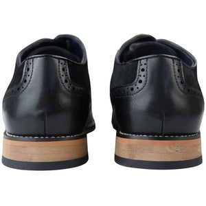 Mens Real Leather & Suede Laced Gatsby Brouges Smart Casual Designer Retro Shoes - Black - House of Cavani - 18