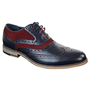 Mens Real Leather & Suede Laced Gatsby Brouges Smart Casual Designer Retro Shoes - Burgundy - House of Cavani - 5