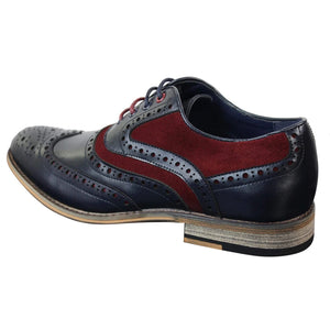 Mens Real Leather & Suede Laced Gatsby Brouges Smart Casual Designer Retro Shoes - Burgundy - House of Cavani - 7