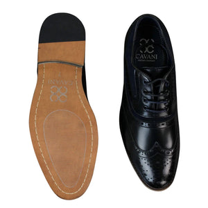 Mens Real Leather & Suede Laced Gatsby Brouges Smart Casual Designer Retro Shoes - Navy - House of Cavani - 3