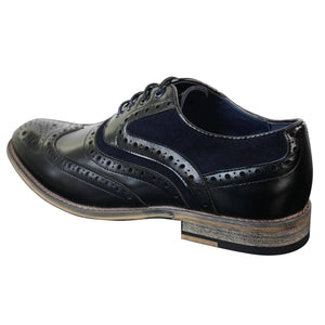 Mens Real Leather & Suede Laced Gatsby Brouges Smart Casual Designer Retro Shoes - Navy - House of Cavani - 4