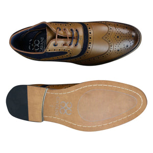 Mens Real Leather & Suede Laced Gatsby Brouges Smart Casual Designer Retro Shoes - Tan - House of Cavani - 11