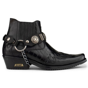 Botas de tobillo de vaquero estilo cocodrilo de cuero real para hombre Baile de tacón cubaño occidental - Negro - Etor - 6