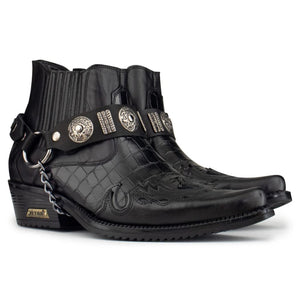 Botas de tobillo de vaquero estilo cocodrilo de cuero real para hombre Baile de tacón cubaño occidental - Negro - Etor - 7
