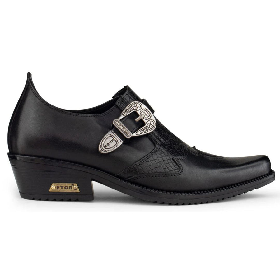 Stivali Cowboy da Uomo Vera Pelle effetto Serpente con Cintura e Tacco Cubano - Nero - Etor - 1