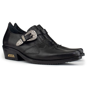 Mens Real Leather Riding Shoes with Buckle - Black - Etor - 2