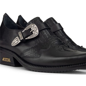 Mens Real Leather Riding Shoes with Buckle - Black - Etor - 3