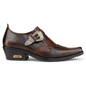 Mens Real Leather Riding Shoes with Buckle - Brown - Etor - 6
