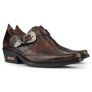 Mens Real Leather Riding Shoes with Buckle - Brown - Etor - 7