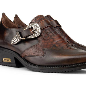 Mens Real Leather Riding Shoes with Buckle - Brown - Etor - 8