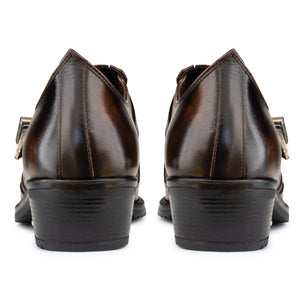 Mens Real Leather Riding Shoes with Buckle - Brown - Etor - 9