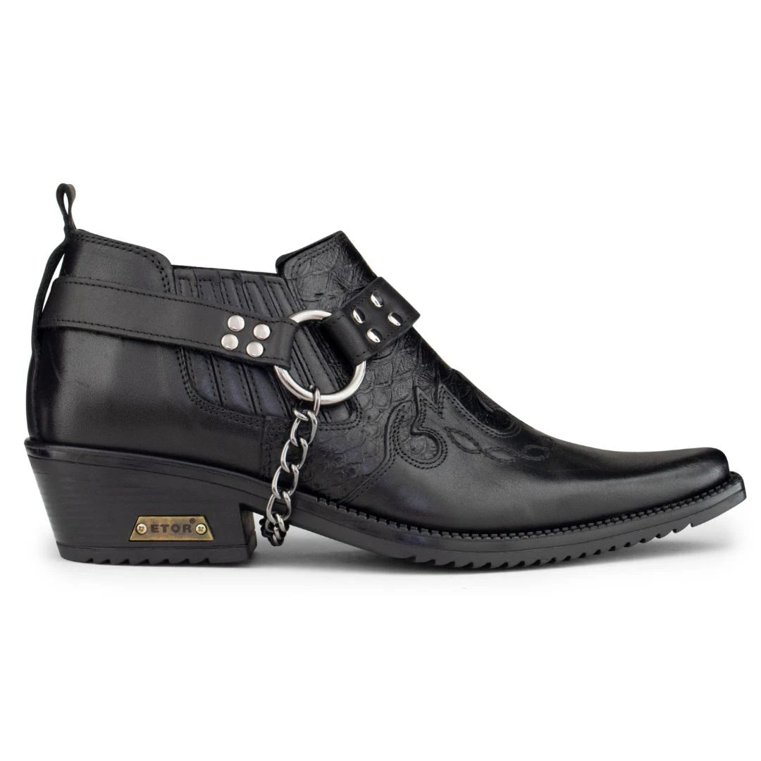 Mens Real Leather Riding Shoes with Chain - Black - Etor - 1