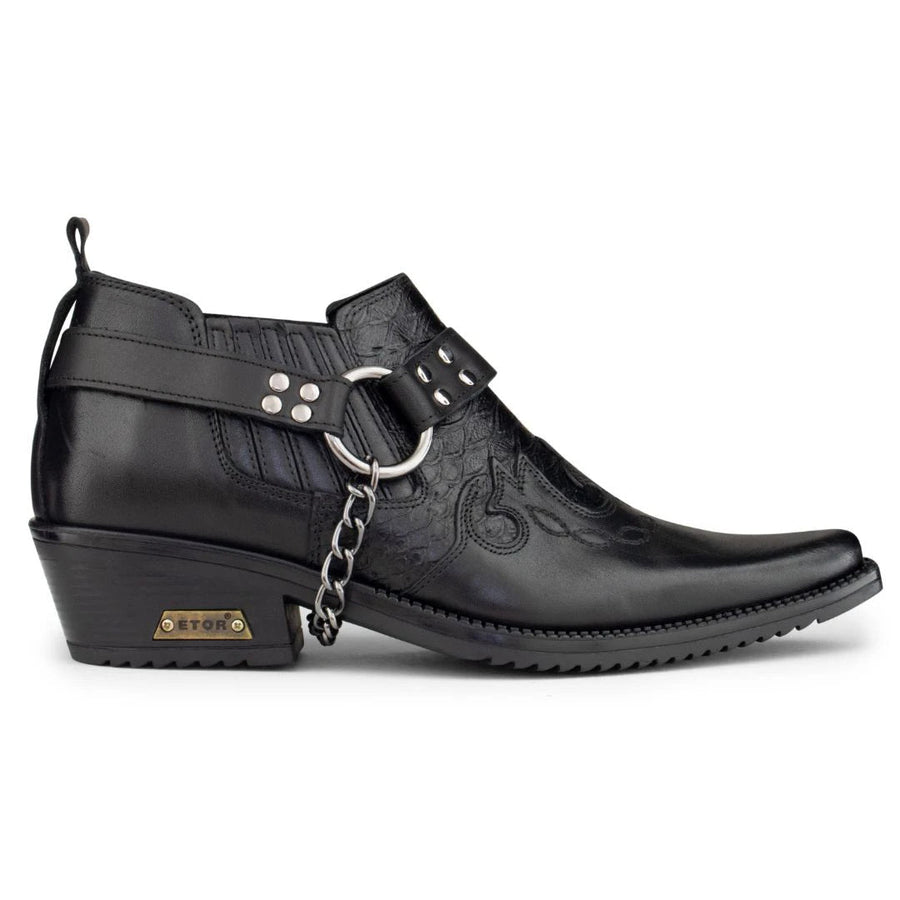 Stivaletti Cowboy da Uomo in Vera Pelle con Cintura e Tacco Cubano - Nero - Etor - 1