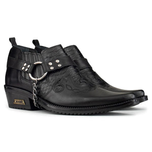 Mens Real Leather Riding Shoes with Chain - Black - Etor - 2