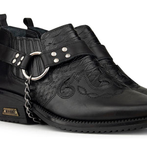 Mens Real Leather Riding Shoes with Chain - Black - Etor - 3
