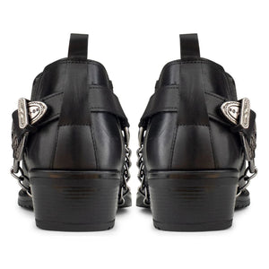Mens Real Leather Riding Shoes with Chain - Black - Etor - 4