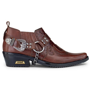 Mens Real Leather Riding Shoes with Chain - Brown - Etor - 6