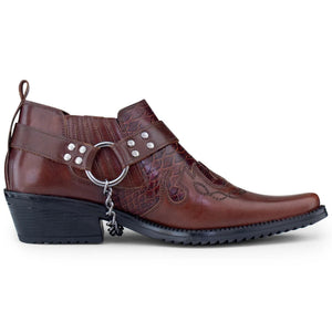 Mens Real Leather Riding Shoes with Chain - Brown - Etor - 8