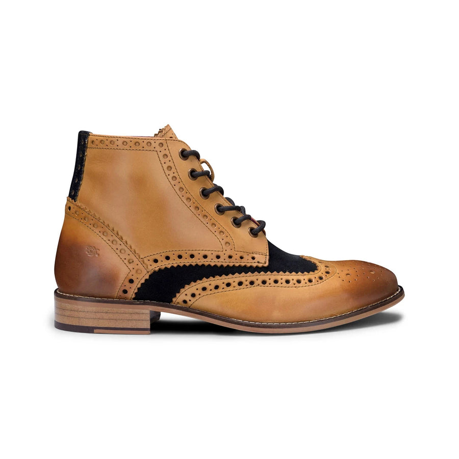 Herrenstiefel 100% Echtleder Blau Braun Tweed Design Wildleder Boots - London Brogues - 1