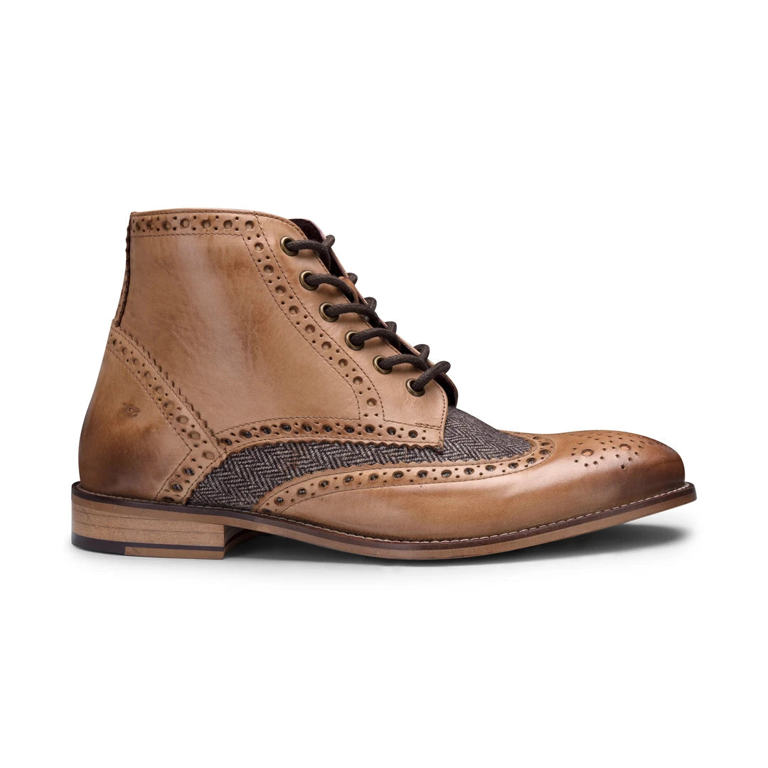 Bottines pour homme cuir véritable style brogues vintage années 20 daim tweed lacets chic habillé - London Brogues - 1