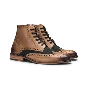 Bottines pour homme cuir véritable style brogues vintage années 20 daim tweed lacets chic habillé - London Brogues - 2