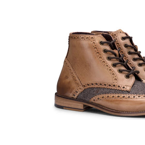 Bottines pour homme cuir véritable style brogues vintage années 20 daim tweed lacets chic habillé - London Brogues - 3