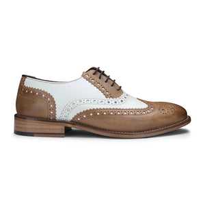 Zapatos brogues de cuero real con cordones de tweed de ante ideal al estilo de los años 20 ideal para un look elegantes para hombre - Bronceado - London Brogues - 40