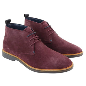 Mens Real Suede Italian Slip On Ankle Boots Smart Casual Desert Chelsea Dealer - Burgundy - House of Cavani - 2