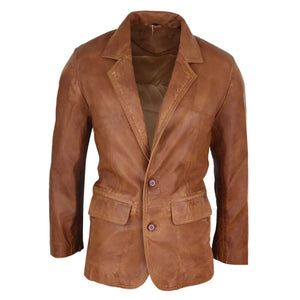 Men's Regular Fit Classic Leather 2 Button Tan Brown Blazer Jacket - Infinity Leather - 1