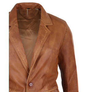 Men's Regular Fit Classic Leather 2 Button Tan Brown Blazer Jacket - Infinity Leather - 3