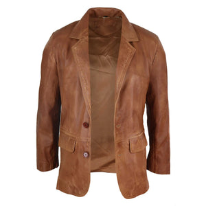 Men's Regular Fit Classic Leather 2 Button Tan Brown Blazer Jacket - Infinity Leather - 4