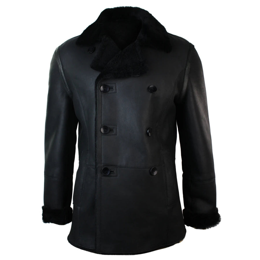 Veste Peau de mouton Homme fermeture double veston croisé noir - Infinity Leather - 1