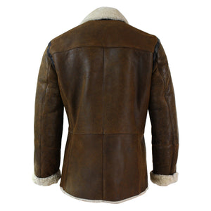Men's Shearling German Navy Sheepskin Double Breasted Jacket Khaki Black - Tan - Infinity Leather - 5