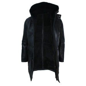 Giacca Lunga da Uomo in Pelle di Montone Invernale e con Cappuccio - Infinity Leather - 3