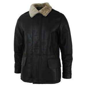 Herrenjacke Braun 100% Echtleder Schafffell 3/4 Länge Warm Winterjacke - Aviatrix - 2