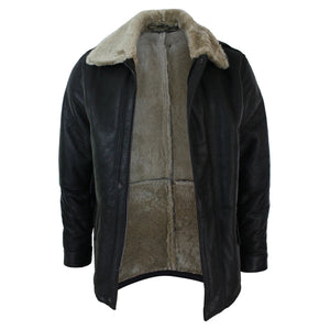 Herrenjacke Braun 100% Echtleder Schafffell 3/4 Länge Warm Winterjacke - Aviatrix - 3