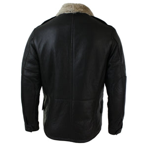 Herrenjacke Braun 100% Echtleder Schafffell 3/4 Länge Warm Winterjacke - Aviatrix - 4