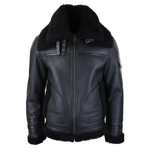 Herren Shearling Schafsfell Mantel Zipped Flying Jacket Schwarz Winter Warm Fell - Infinity Leather - 1