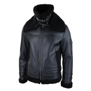 Herren Shearling Schafsfell Mantel Zipped Flying Jacket Schwarz Winter Warm Fell - Infinity Leather - 2