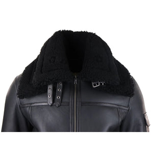 Herren Shearling Schafsfell Mantel Zipped Flying Jacket Schwarz Winter Warm Fell - Infinity Leather - 5