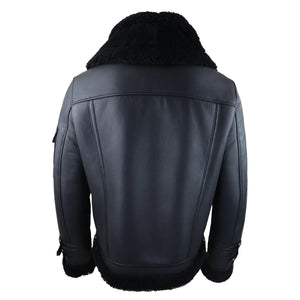Herren Shearling Schafsfell Mantel Zipped Flying Jacket Schwarz Winter Warm Fell - Infinity Leather - 6