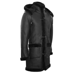 Brązowy płaszcz budrysówka męski z owczej skóry ze skórzanym kapturem - Infinity Leather - 2