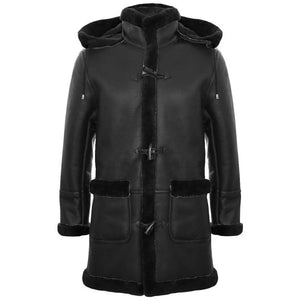Brązowy płaszcz budrysówka męski z owczej skóry ze skórzanym kapturem - Infinity Leather - 3