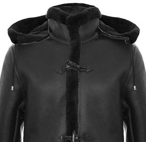 Brązowy płaszcz budrysówka męski z owczej skóry ze skórzanym kapturem - Infinity Leather - 5