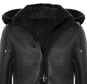 Brązowy płaszcz budrysówka męski z owczej skóry ze skórzanym kapturem - Infinity Leather - 6