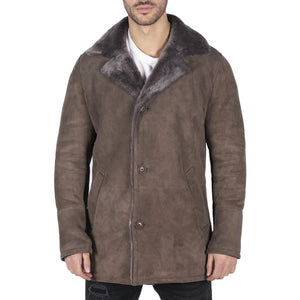 Herren Echt Schafsfell Mantel Beige Vintage 3/4 Jacke Button Down V Hals - Infinity Leather - 1